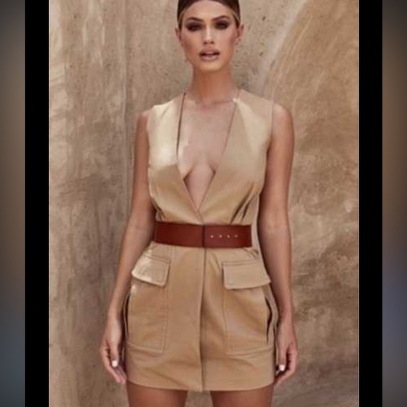 HOUSE OF CB LONDON DEEP V NECK MINI DRESS SAFARI - Picture 10 of 10